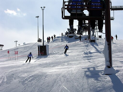 People skiing below a ski lift