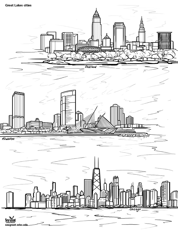 Great Lakes Cities Skylines coloring book page