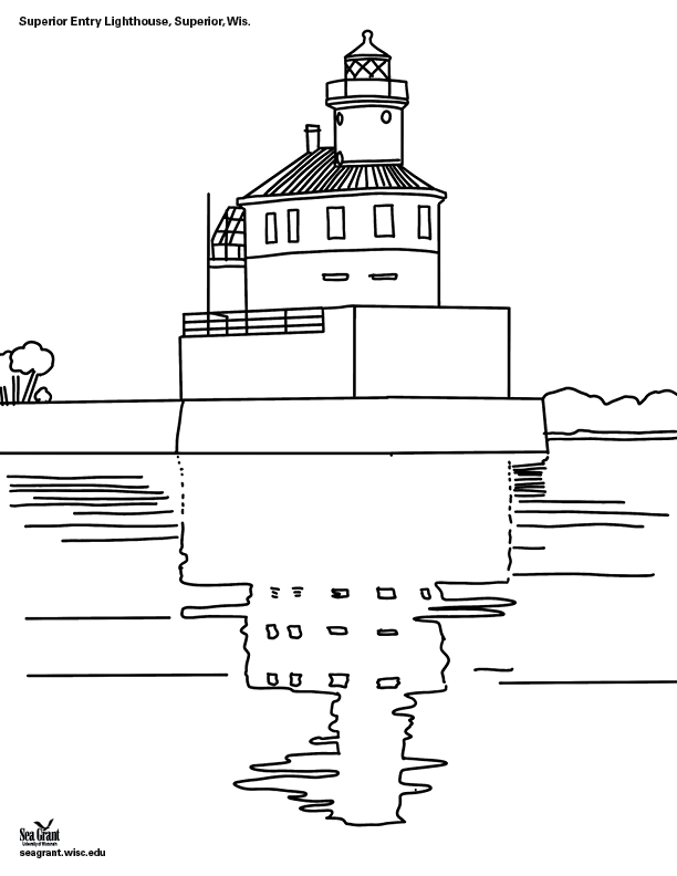 Lighthouse reflected in water coloring book page